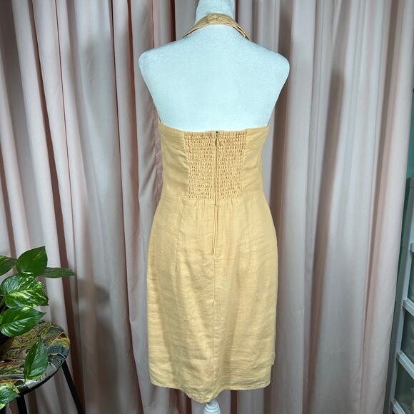 Abercrombie & Fitch Linen Halter Dress Medium Tall Peach Back Smocking NEW - Picture 4 of 8